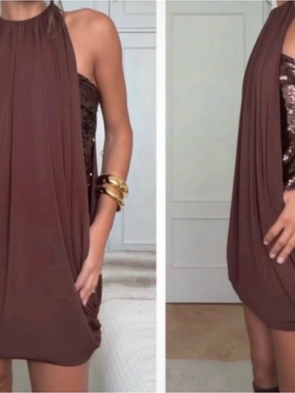 Brown Bubble Mini Dress - Zara